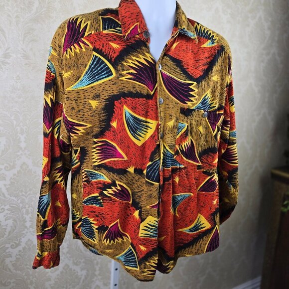Bossman Size Medium Colorful Abstract Pattern Button Down Shirt Chest Pocket VTG - Picture 6 of 13